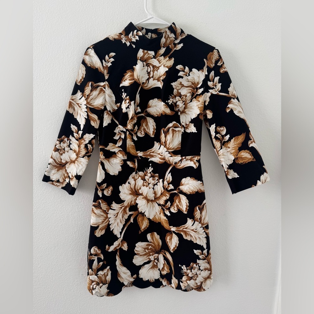 Maeve Black and Cream Floral Mini Dress